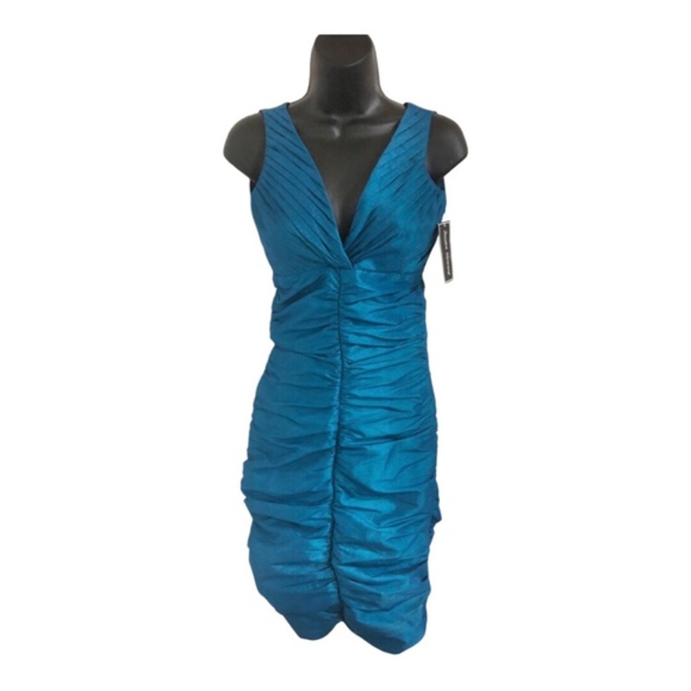 Jessica Howard teal green v-neck shirred sleeveless dress size 14‎ new
